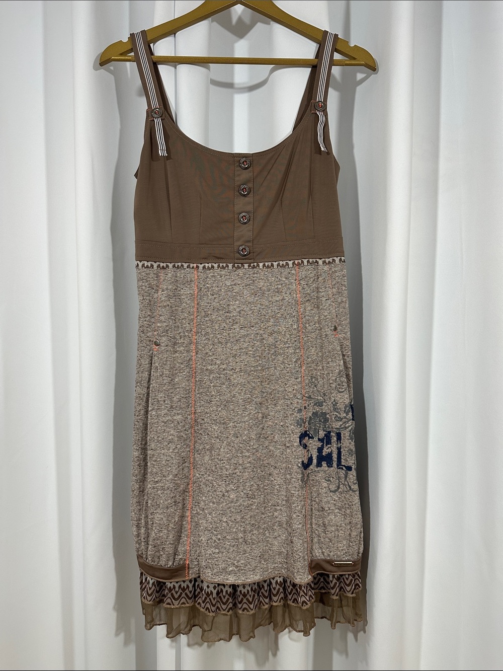 Charlotte & Louis Dress Size 38 US 6 Boho Mixed Media Linen Blend Sleeveless